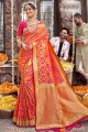 Saree Banarasi en soie brute rose Banarasi