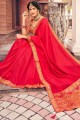 saris en soie rouge flambeau avec bordure en dentelle