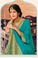 bordure de dentelle bleu pacifique divali saris en soie