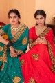 saris rouge torche en soie avec patch