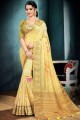 sari en coton avec tissage en jaune citron