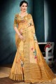 sari indien jaune en coton avec tissage