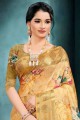 sari indien jaune en coton avec tissage