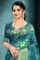 tissage de coton sari vert d'eau profonde avec chemisier