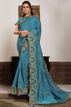 resham georgette et saris bleu verdâtre de soie avec chemisier