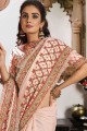 sari en georgette et soie rose nude avec imprimé