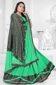 coton poly brodé sari vert paris avec chemisier