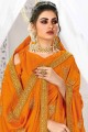 sari en soie d'art jaune goutte d'or avec pierre