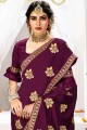 sari en soie d’art pansy purple avec pierre