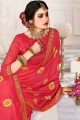 carmin rose saris en soie d’art avec pierre