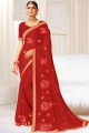sari rouge georgette cornell brodé avec chemisier