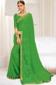 sari brodé vert perroquet en georgette