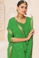 sari brodé vert perroquet en georgette