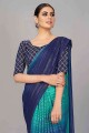 zodiac blue sari in weaving silk