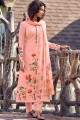 coton imprimé salwar kameez en rose bouton rose avec dupatta