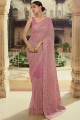 sari violet avec pierre avec filet doux moti
