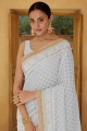 saris gris en georgette avec fil pierre avec moti