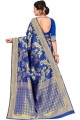 sari indien du sud en soie d'art avec tissage en bleu limonade