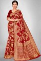 sari rouge royal des indes du sud en soie d'art avec tissage