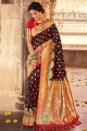 cratère brun tissage banarasi sari en soie brute banarasi