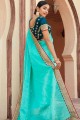 sari turquoise foncé en tissage de soie