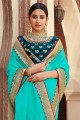 sari turquoise foncé en tissage de soie
