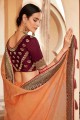 sari en soie orange délavé avec tissage