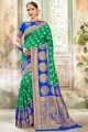 weaving banarasi raw silk banarasi sari in shamrock green with blouse