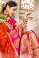 tissage orange vif banarasi sari en soie brute banarasi