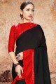 lehenga sari noir en georgette brodé