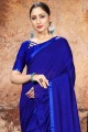 lehenga sari bleu roi en georgette brodé