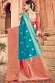 Saree Banarasi en soie avec tissage en turquoise
