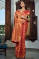 Saree Banarasi rouge tissage en mousseline de soie avec chemisier