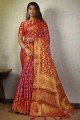Saree Banarasi en mousseline de soie rose avec tissage