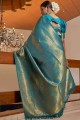 saris sarcelle de soie brute bleu sud indien en tissage