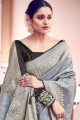 gris banarasi soie brute banarasi sari avec tissage