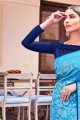 weaving banarasi raw silk banarasi sari in turquoise  with blouse