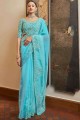 saris à paillettes en soie bleu ciel
