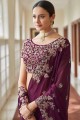 resham crêpe violet sari avec chemisier