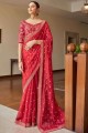 Zari Saree en soie Art rose fluo
