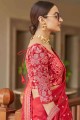 Zari Saree en soie Art rose fluo