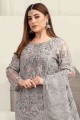 costume gris brodé faux georgette pakistanais