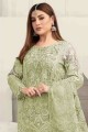 costume pakistanais brodé vert perroquet en fausse georgette