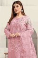 costume pakistanais brodé faux georgette rose avec dupatta