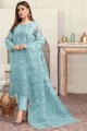 Blue Pakistani Suit in Faux georgette with Embroidered