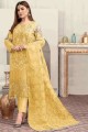 costume pakistanais jaune brodé en fausse georgette avec dupatta