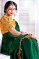 chinon mousseline sari en vert avec pierre