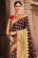 marron banarasi soie banarasi sari avec zari, tissage