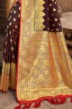 marron banarasi soie banarasi sari avec zari, tissage