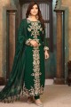 costume pakistanais vert en fausse georgette brodée